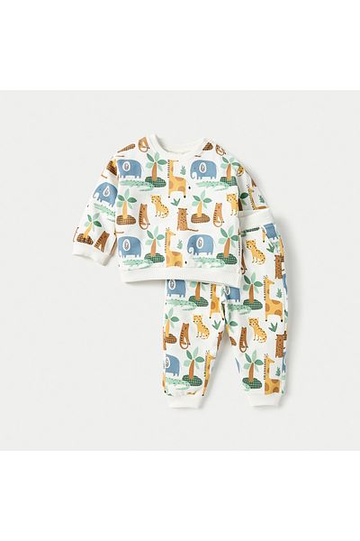 Juniors Animal Print Sweatshirt and Joggers Set