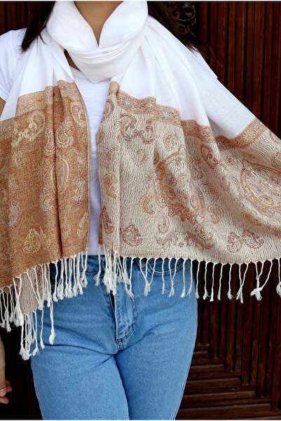 Cashmere Jakarlı Püsküllü Şal – 70x180 cm