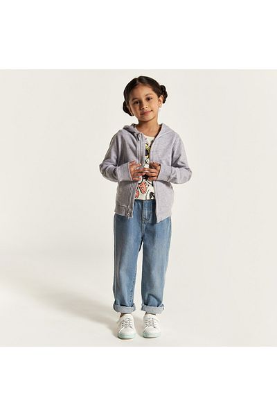 Juniors Solid Zip Through Jacket with Hood and Long Sleeves