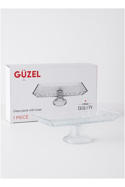Güzel Guzel OTG15 Rectangular Large Sweets / Dry Fruit Glass Tray with Stand T:330*157mm/B:105mm/H:115mm