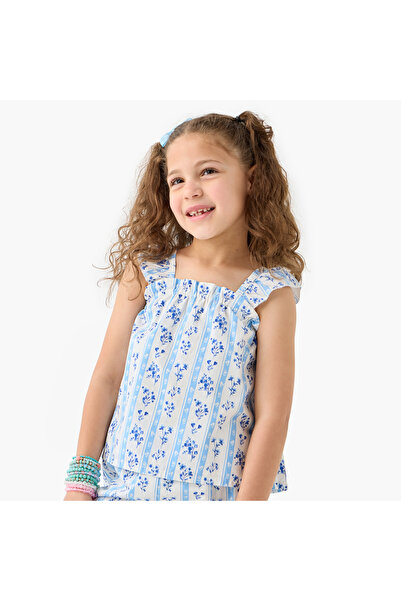Juniors Floral Print Sleeveless Top and Pant Set