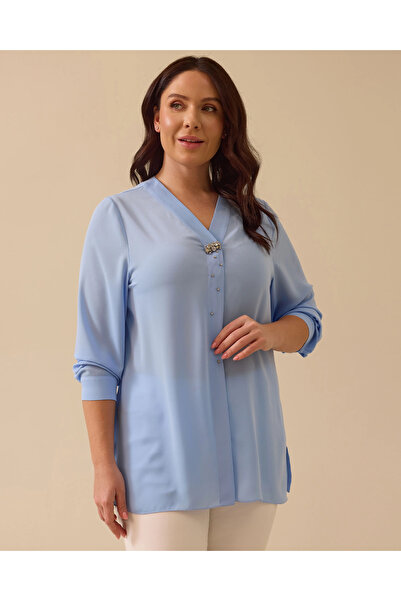 Gala-Xi Büyük Beden Taş Detaylı Gömlek