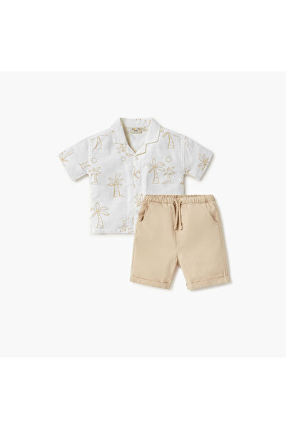 Juniors Palm Tree Print Shirt and Shorts Set