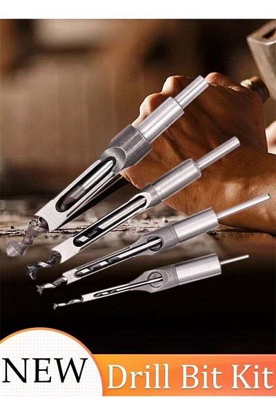 fun zone 4pcs Square Hole Drill Bits Woodworking Square Hole Drill Bits High-Speed Steel Woodworking Mortise