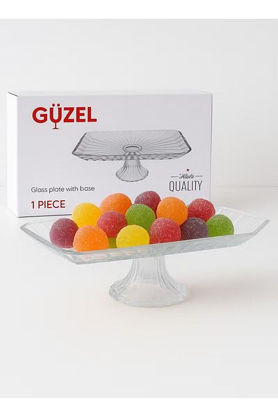 Güzel Guzel OTG15 Rectangular Large Sweets / Dry Fruit Glass Tray with Stand T:330*157mm/B:105mm/H:115mm