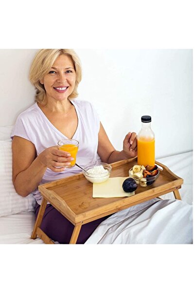 Türkiye Bed Tray Table with Folding Legs, Bamboo Breakfast Tray with Handles for Bed, Sofa, Eating, Working,