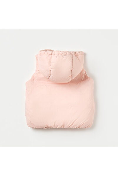 Juniors Solid Sleeveless Light Puffer Jacket with Hood and Zip Closure