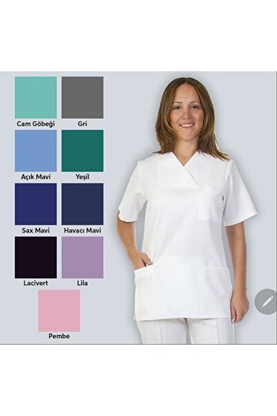 PRODEXY beyaz scrubs Muska Yaka Forma Üst
