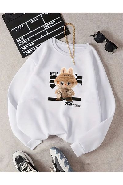 herkesemoda Printed Crew Neck Fleece Sweatshirt