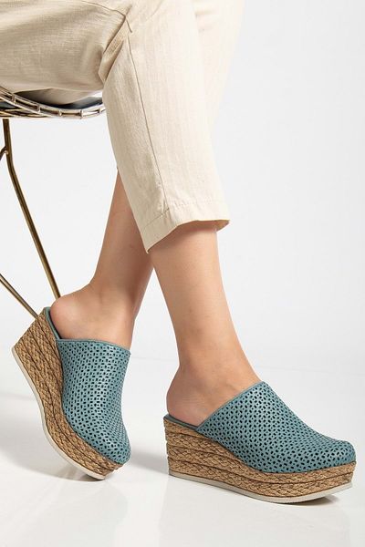 ANALİN SHOES Γυναικείες παντόφλες με κλειστό δάχτυλο από γνήσιο δέρμα - Μπλε