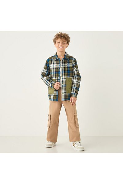 Juniors Checked Jacket with Pockets and Long Sleeves