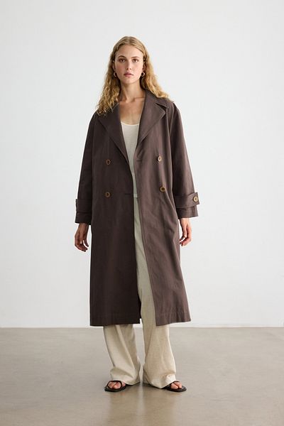 BE BLUE Brown Cotton Trench Coat