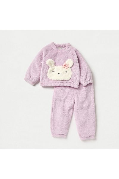 Juniors Bunny Applique Long Sleeves T-shirt and Joggers Set