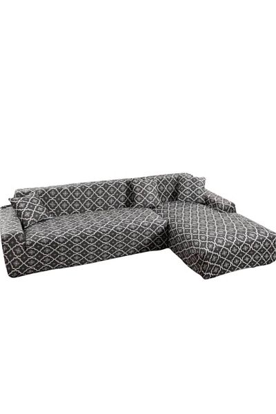 OEM Elastic Cover for Corner Sofa, Comfort, Elastan, 145x185cm/185x230cm, Grey-White Print