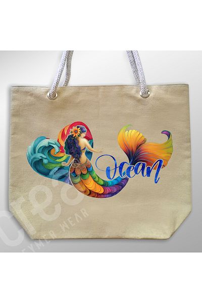 Crea Eymer Wear Τσάντα παραλίας Mermaid Βαμβακερό καλοκαιρινό σχέδιο