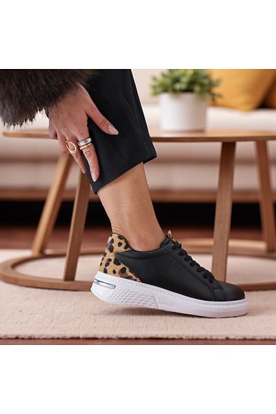 Jarrox Roar Black Leopard Detail Lightweight Poly Sole Comfortable Women's Sneaker Sports Shoes