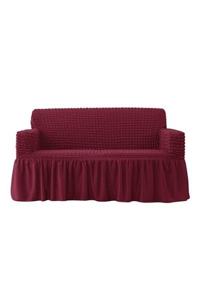 OEM Husa canapea, 3 locuri - 180x230cm, Creponat cu Volanase, Poliester cu Licra, Bordo