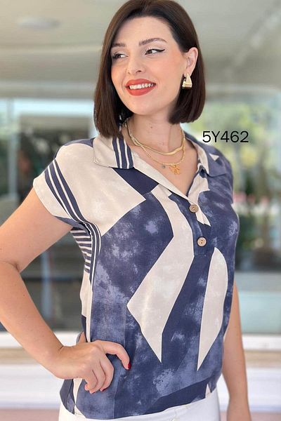 İnce Topuk Polo Neck Buttoned Patterned Blouse 5Y462
