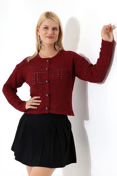 Devinka Women's Buttoned Box Patterned Knitwear Cardigan
