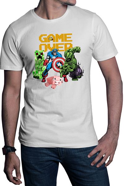OEM Men's T-shirt Captain America Minecraft Creeper Comic Book