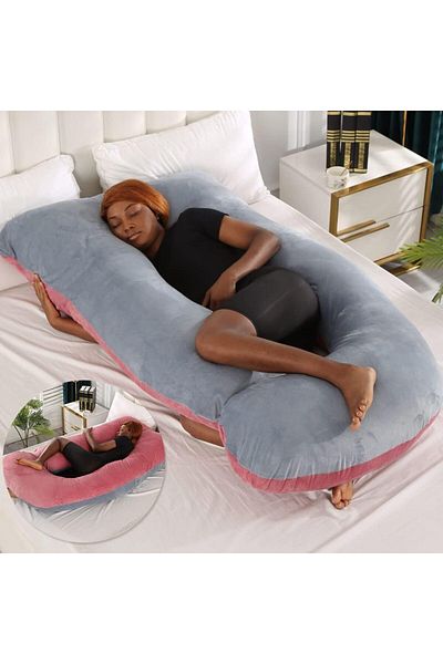 Saharaz 155cm Long Maternity Pillows,U Shape Full Body Pillow,Cooling Cover Blue&Grey,Pregnancy Must Haves