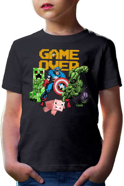 OEM Kids Captain America Minecraft Creeper Comic Book T-shirt