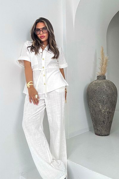 Sohotique By P Linen Texture Cotton Fabric Drawstring Suit Ecru
