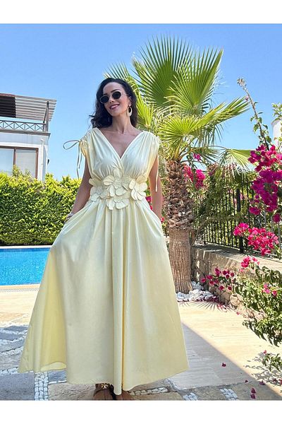 Atelier Derin Rochie de designer cu decor flori galbene