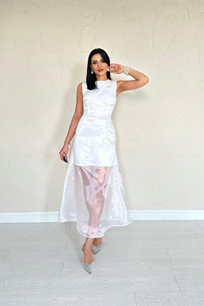 gl00my Rochie Atlas cu detaliu din organza albă