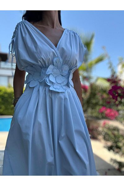 Atelier Derin Rochie de design cu ornamente florale albastru bebeluș