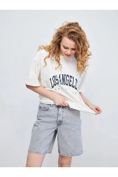 Pink Sky Unisex βαμβακερό λευκό oversize "Los Angeles" με στάμπα με λαιμόκοψη άνετο καθημερινό μπλουζάκι