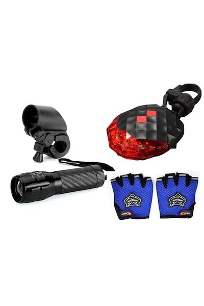 Carsons Front Light Zoom, Rear Laser Stoplight, Half-Finger Gloves, Complete Set, Black