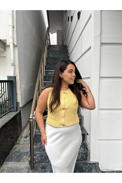 Nilay Yıldırım Boutique Şık Düğmeli Triko Yelek Sarı