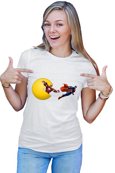 OEM Tricou Femei Pac Man Iron Man Eat Superman Run Heroes Powers