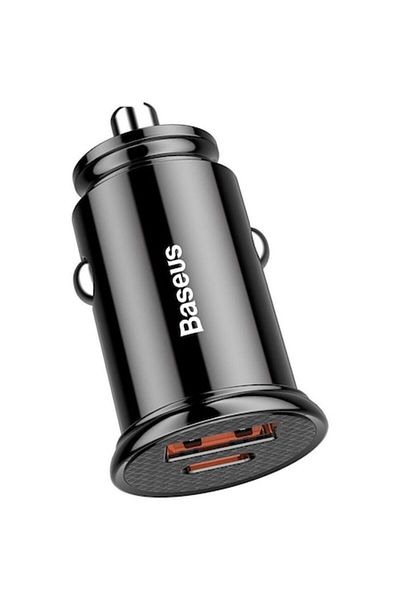 Baseus Încărcător auto cu două porturi, 30W, USB și Type-C (negru, max. 5A, PD3.0, QC4.0+)