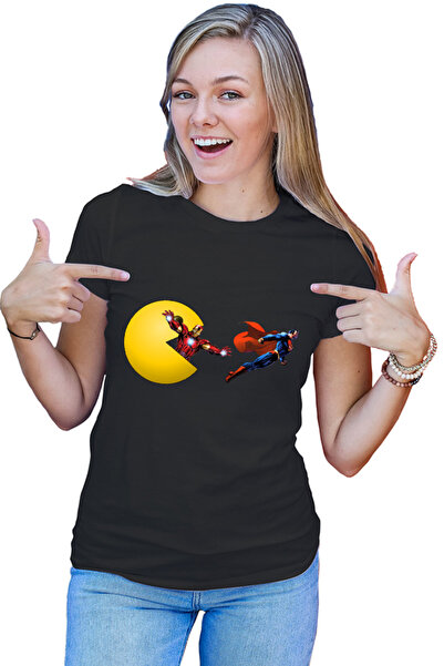 OEM Tricou Femei Pac Man Iron Man Eat Superman Run Heroes Powers