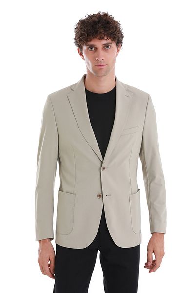 Hatemoğlu Beige Slim Fit Striped Mono Collar Casual Jacket