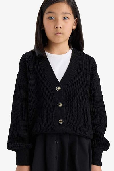DeFacto Girls' V-Neck Buttoned Knitwear Cardigan A2298A825Au