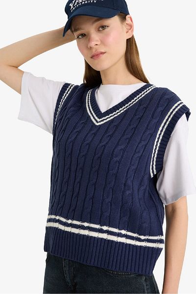 DeFacto Coool Regular Fit V-Neck Sweater D4686Ax25Wn