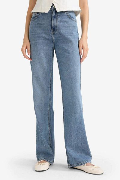 DeFacto 90S Wide Leg High Waist Long Jean Washed Trousers E9115Ax25Au
