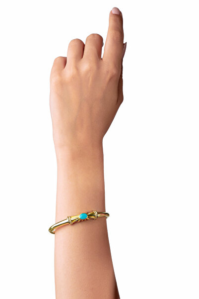 Innuendo Altın Renkli Güneş Işığı Motifli Mavi Taşlı Kelepçe Bilezik