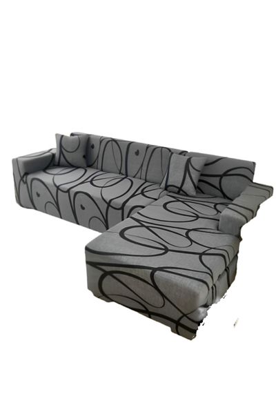 JOJO HOME Elastic Cover for Corner Sofa, Jojo Home, Abstract Print, M L, Gray-Black