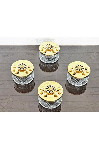atabey home collection وعاء سكر 6 قطع مع غطاء ذهبي ووعاء حلوى ديزي أسود ووعاء تقديم