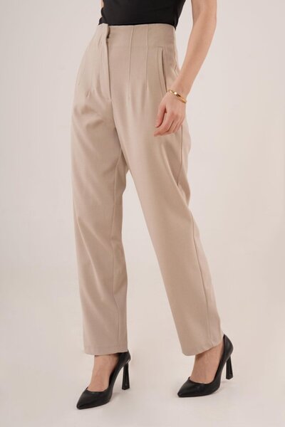 HanZone Pantaloni crem cu detaliu dublu