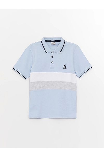 LC Waikiki Lcw Kids Blue Polo Neck Color Block Short Sleeve Boy T-Shirt