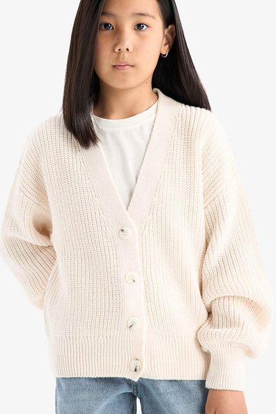 DeFacto Girls' V-Neck Buttoned Knitwear Cardigan A2298A825Au