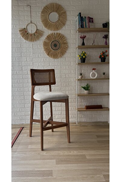 silla Concept Zion Bar Sandalyesi Teddy Krem Kahve Desenli Kumaş Hasırlı Cevi...
