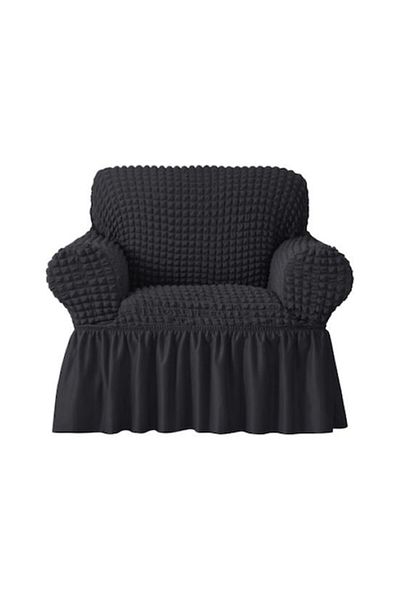 OEM Set 2 huse fotoliu, Creponat cu Volanase, Poliester cu Licra, Gri Inchis