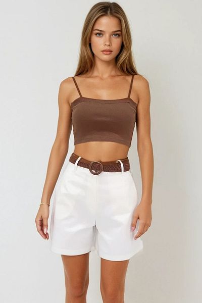 VAGGON Ψάθινο σορτς Gabardine με ζώνη