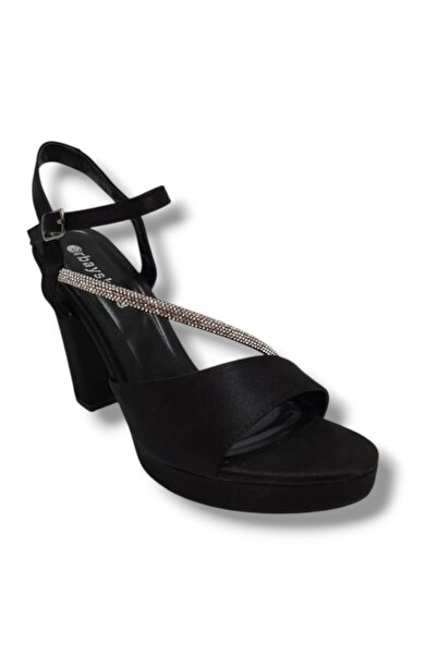 ERBAY 341-25 Sandale de damă cu toc înalt, cu dungi din satin și pietre